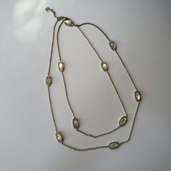 Kendra Scott Kellie long station necklace Ivory mother of pearl Gold tone 38” - Picture 1 of 10